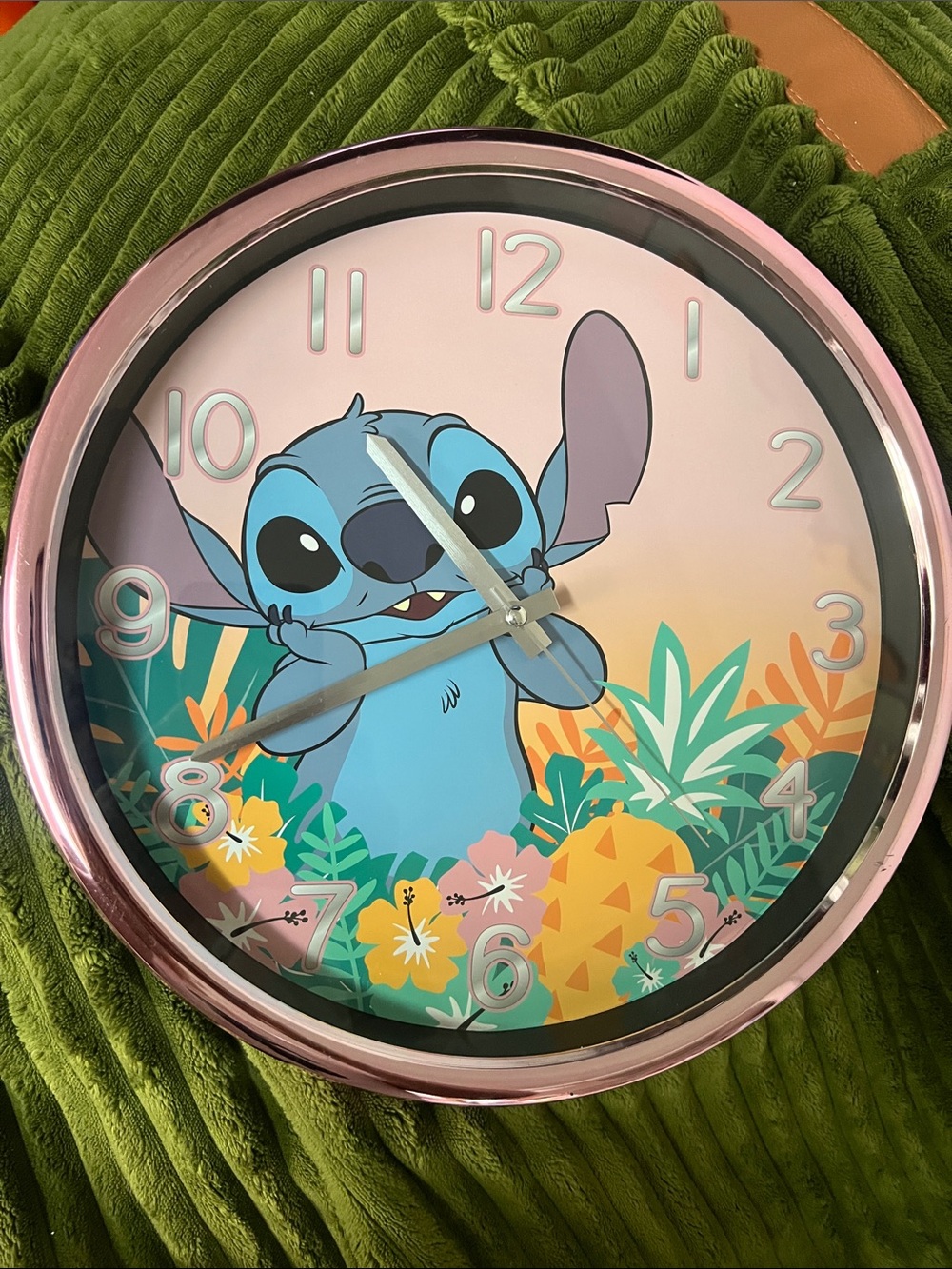 Disney Pink Frame Stitch Wall Clock with Tropical Artwork